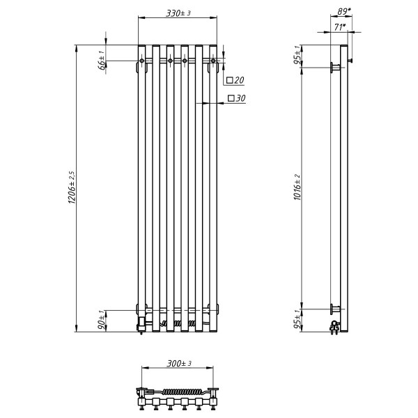 Electric bathroom radiator BLACK NAVIN LEVANTE 330x1200 right