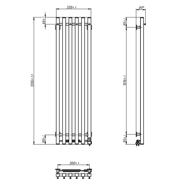 Electric bathroom radiator BLACK NAVIN LEVANTE 330x1200 left