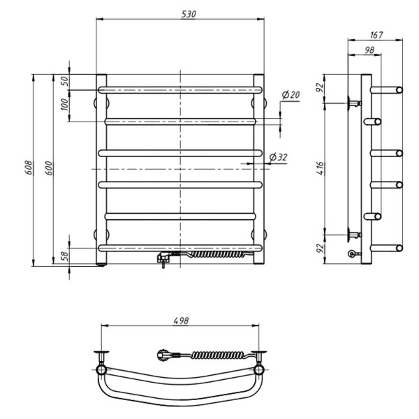 Elektryczny grzejnik łazienkowy NIERDZEWNY OMEGA 530х600 prawy