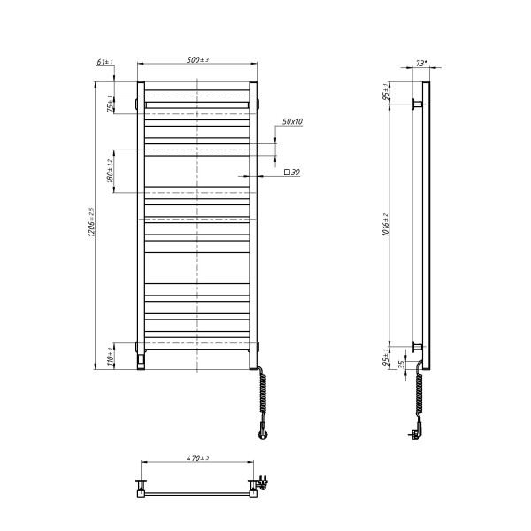 Elektryczny grzejnik łazienkowy Largo 500х1200 Sensor z Wi-Fi prawa, timer, biały welur Elektryczny grzejnik łazienkowy Largo 500х1200 Sensor z Wi-Fi prawa, timer, biały welur