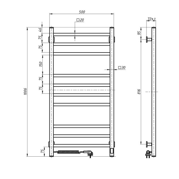 Elektryczny grzejnik łazienkowy Navin Loft 500х1000 Sensor biały lewy timer Elektryczny grzejnik łazienkowy Navin Loft 500х1000 Sensor biały lewy timer