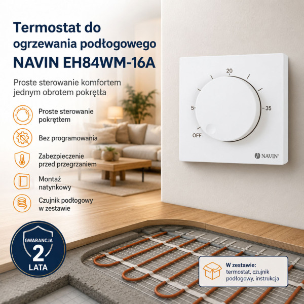 Termostat mechaniczny do ogrzewania podłogowego NAVIN EH84BM-16A, biały