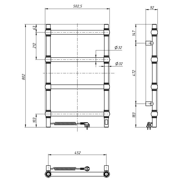 Stainless Steel Electric Towel Rail AVANGARD Gold  Sensor 480х800 left