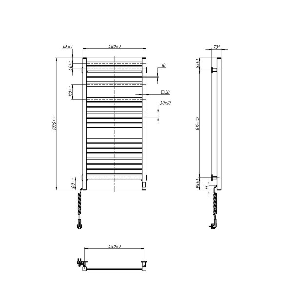Elektryczny Grzejnik Łazienkowy CZARNY AVANGARD X WiFi 480х1000 lewa