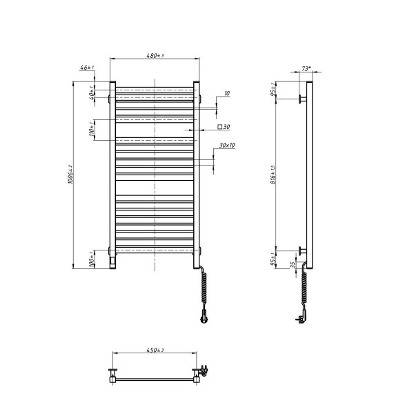 Elektryczny Grzejnik Łazienkowy CZARNY AVANGARD X WiFi 480х1000 prawa