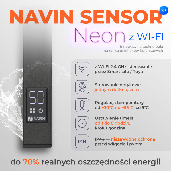 Elektryczny Grzejnik Łazienkowy CZARNY AVANGARD X WiFi 480х1000 prawa