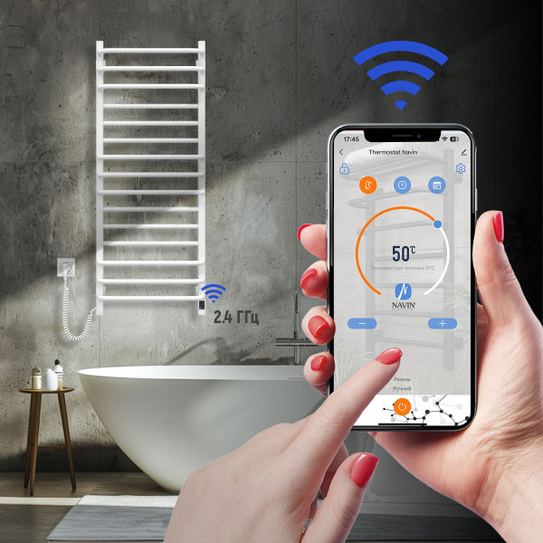 Elektryczny Grzejnik Łazienkowy CZARNY AVANGARD X WiFi 480х1000 prawa