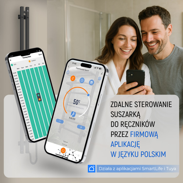 Elektryczny grzejnik łazienkowy NAVIN Avangard 480х1200 Sensor z Wi-Fi,biały, lewy, timer