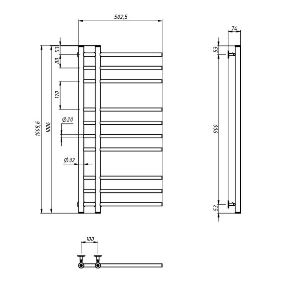 Stainless Steel Heated Towel Rail ARCADIA 530x1000x100