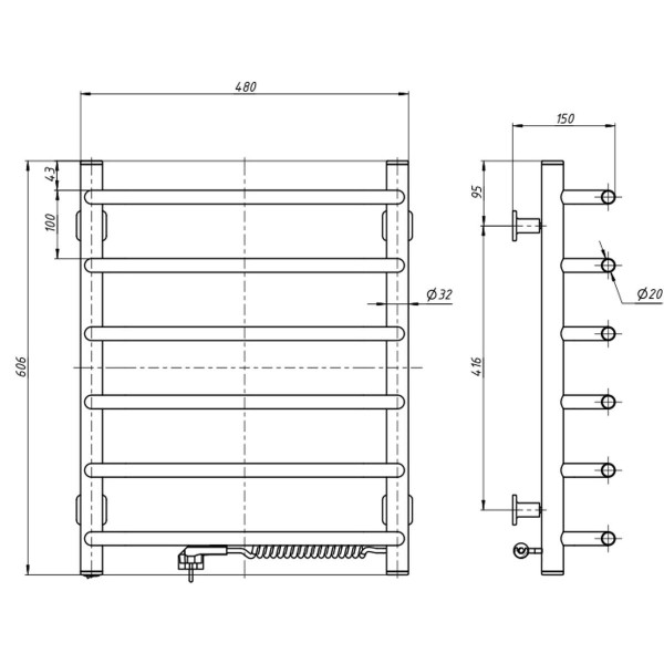 Electric Towel Rail WHITE SYMPHONIA 480x600 right