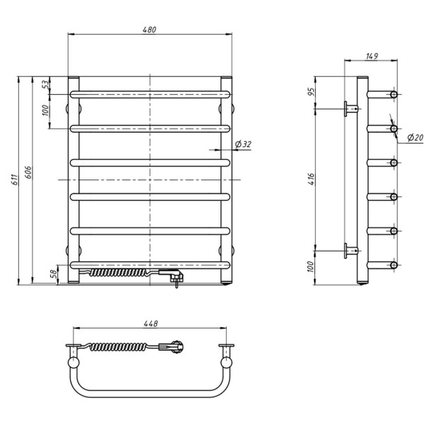 Electric Towel Rail WHITE SYMPHONIA 480x600 left