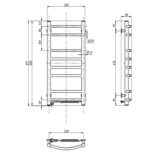 Electric Towel Rail WHITE CAMELLIA 360x800 right