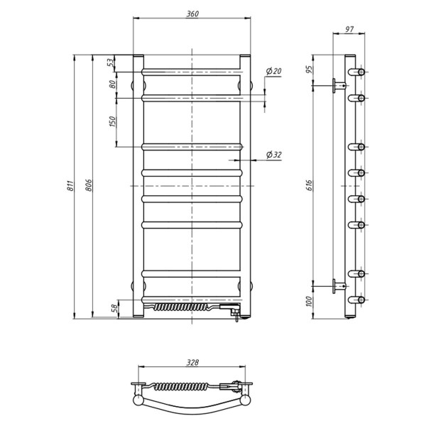 Electric Towel Rail WHITE CAMELLIA 360х800 left