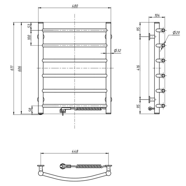 Electric Towel Rail WHITE CAMELLIA 480x600 right