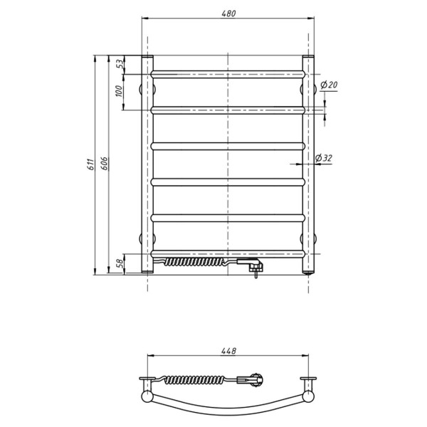 Electric Towel Rail WHITE CAMELLIA 480x600 left