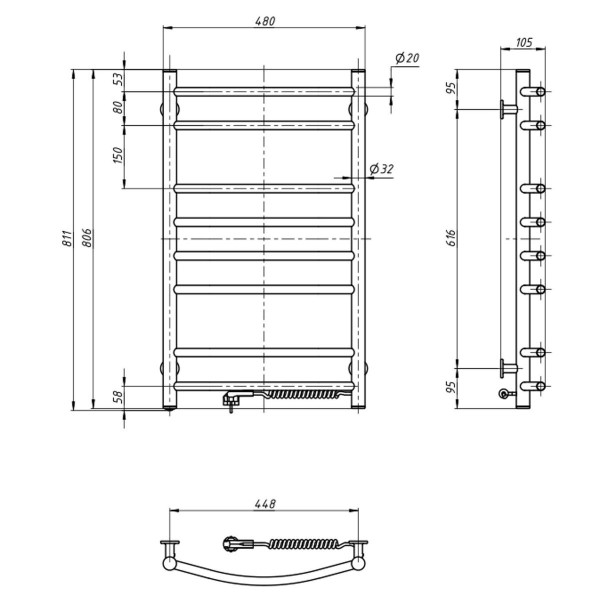 Electric Towel Rail WHITE CAMELLIA 480x800 right