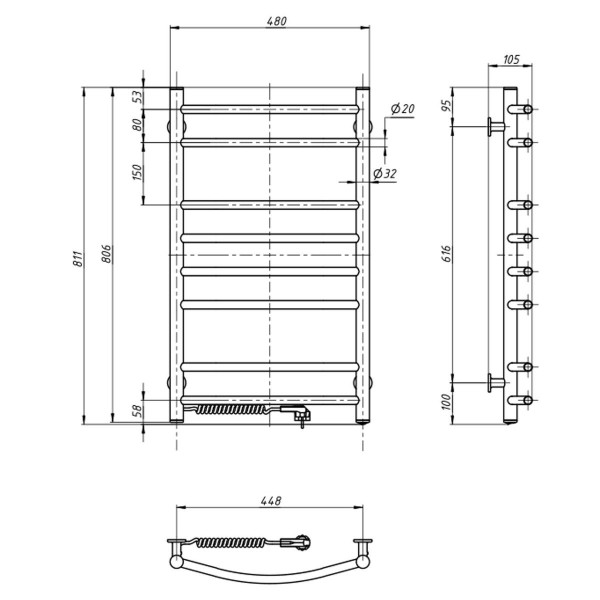 Electric Towel Rail WHITE CAMELLIA 480х800 left