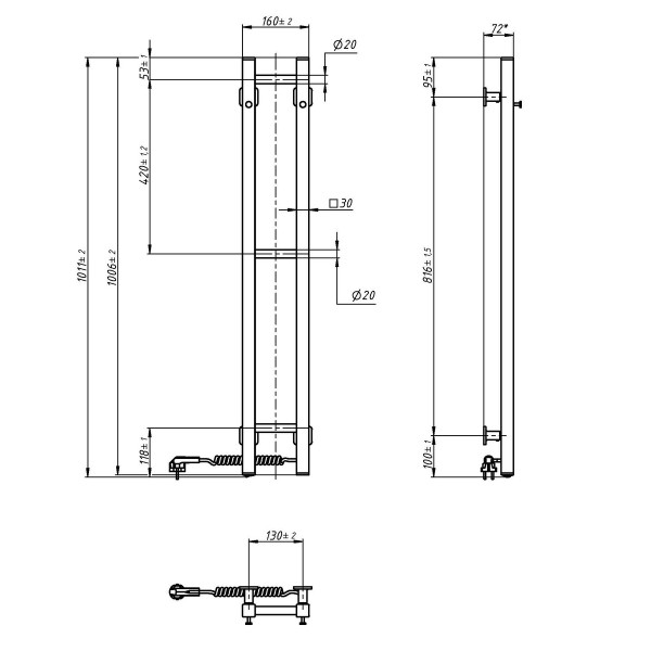 Grzejnik łazienkowy elektryczny Navin Silouette Quadro 160х1000 prawy