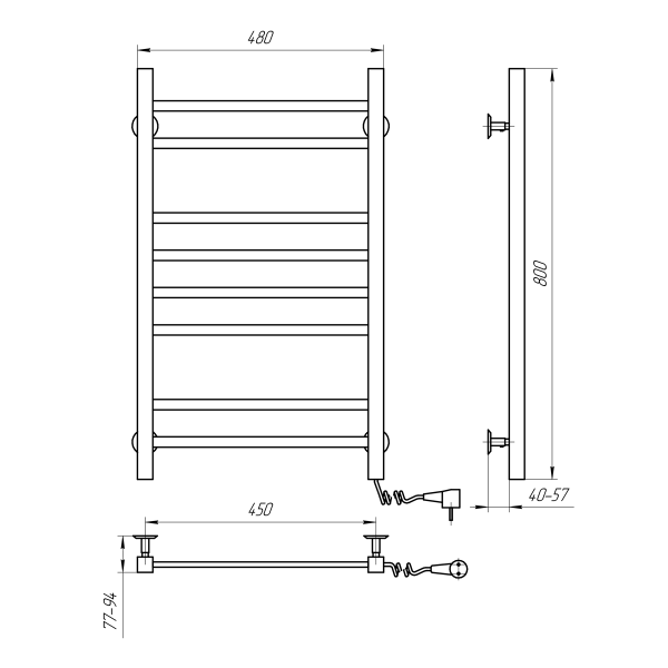 Electric Towel Rail BLACK AVANGARD 480х800 right