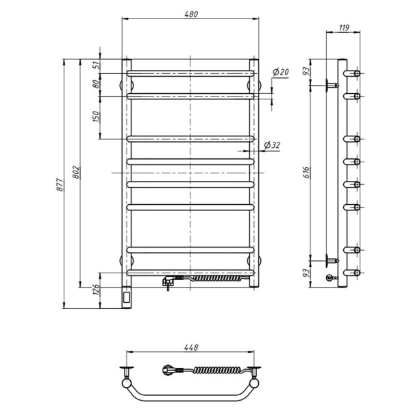 Grzejnik łazienkowy elektryczny Navin Blues 480х800 Sensor prawa, timer