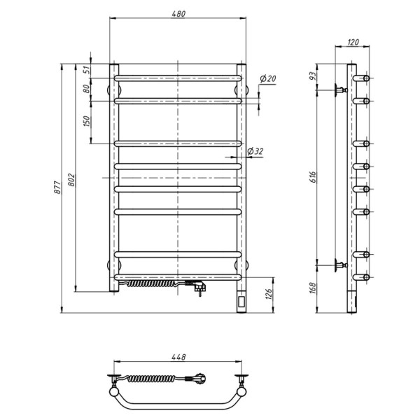 Stainless Steel Electric Towel Rail BLUES Sensor 480х800 left