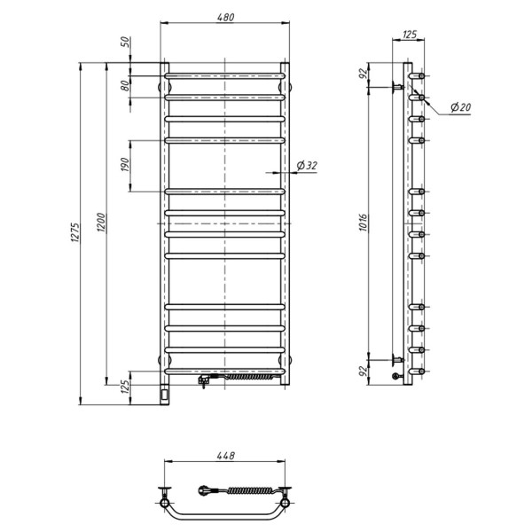 Stainless Steel Electric Towel Rail BLUES Sensor 480x1200 right