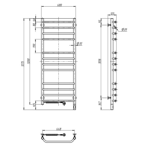 Grzejnik łazienkowy elektryczny Navin Blues 480х1200 Sensor lewy, timer