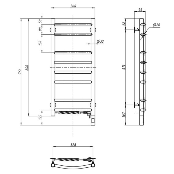 Grzejnik łazienkowy elektryczny Camellia 360х800 Sensor lewy, timer