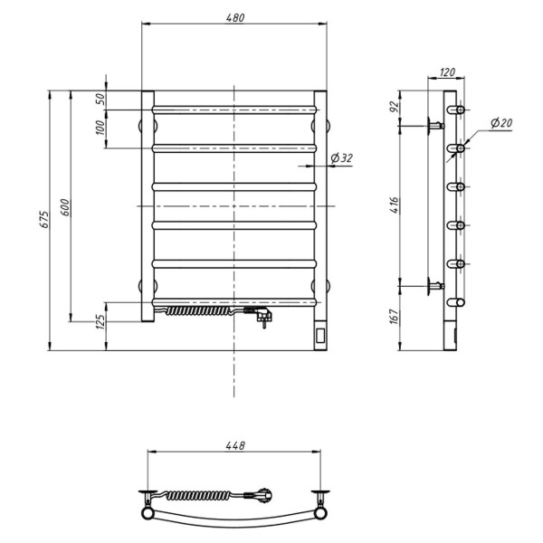 Grzejnik łazienkowy elektryczny Camellia 480х600 Sensor lewy, timer