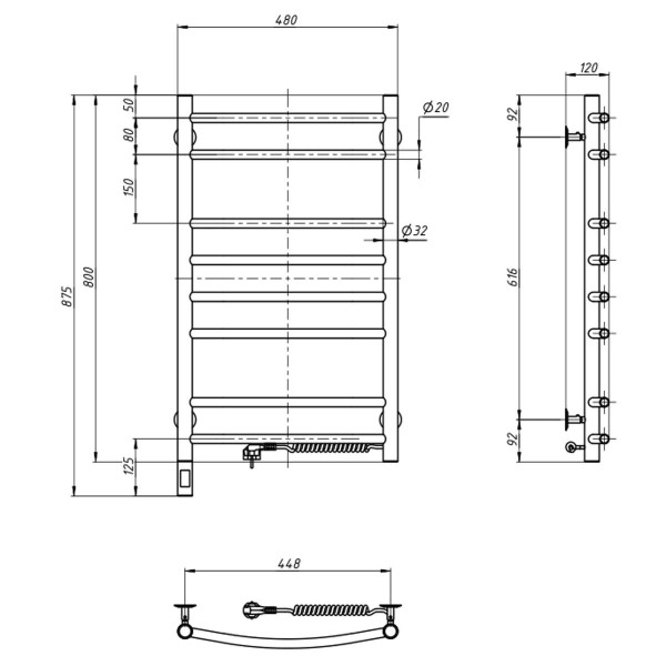 Grzejnik łazienkowy elektryczny Camellia 480х800 Sensor prawy, timer