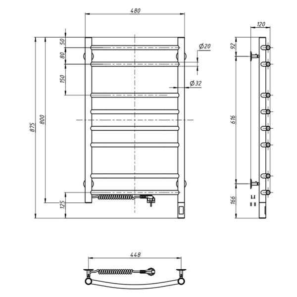 Stainless Steel Electric Towel Rail CAMELLIA Sensor 480х800 left