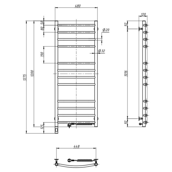 Grzejnik łazienkowy elektryczny Camellia 480х1200 Sensor prawy, timer