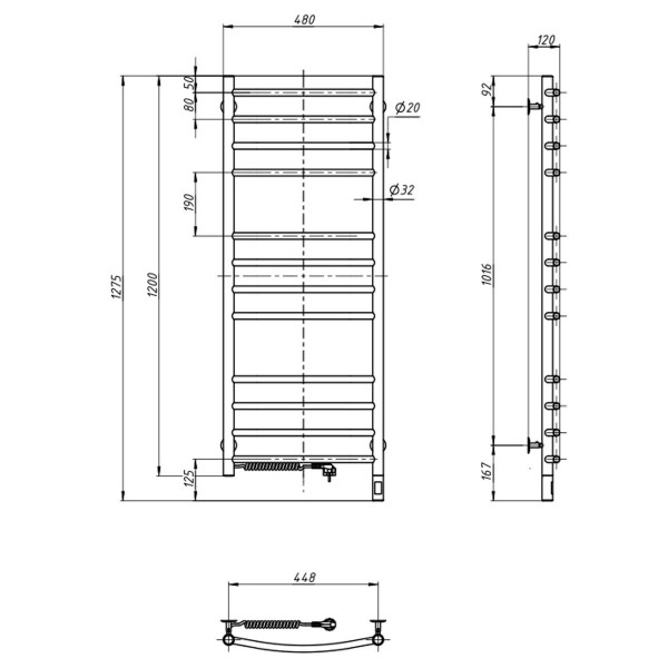 Grzejnik łazienkowy elektryczny Camellia 480х1200 Sensor lewy, timer