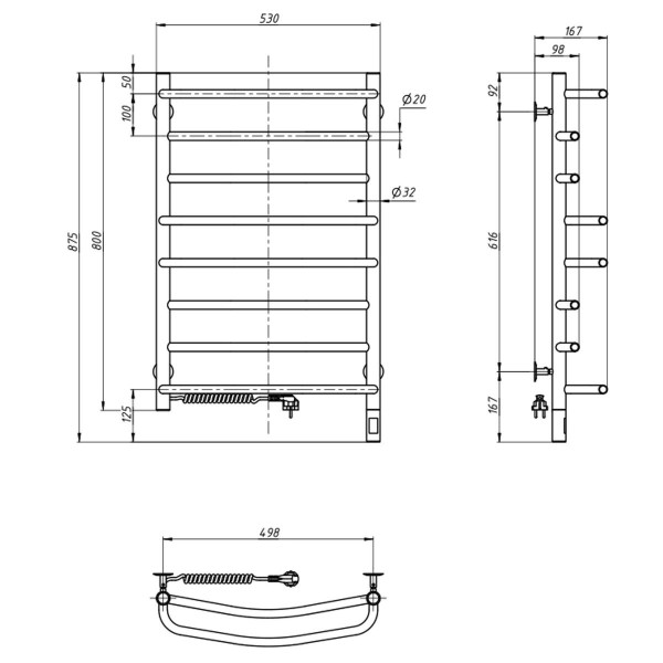 Stainless Steel Electric Towel Rail OMEGA Sensor 530х800 left