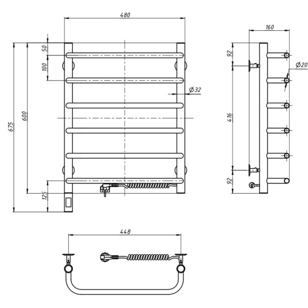 Grzejnik łazienkowy elektryczny Navin Symphonia 480х600 prawy sensor z timerem