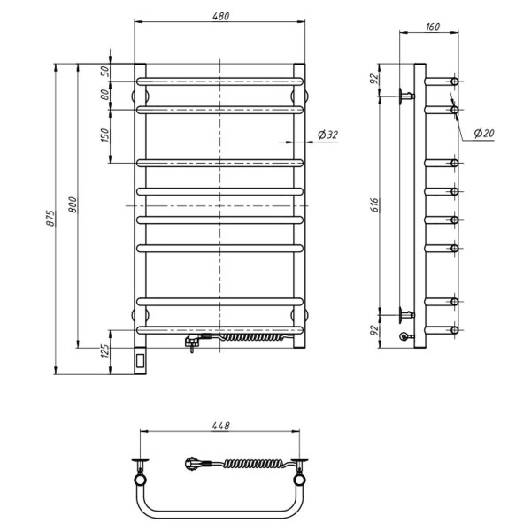 Elektryczny Grzejnik Łazienkowy NIERDZEWNY SYMPHONIA Sensor 480х800 prawa