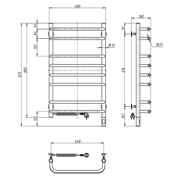 Stainless Steel Electric Towel Rail SYMPHONIA Sensor 480х800 left