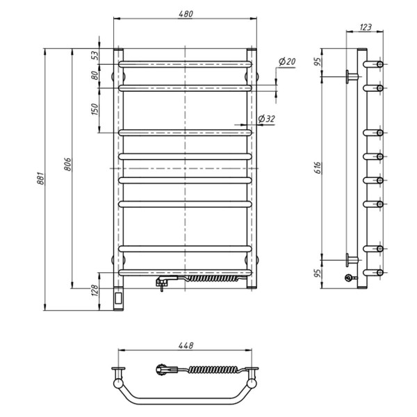 Electric Towel Rail WHITE BLUES Sensor 480x800 right