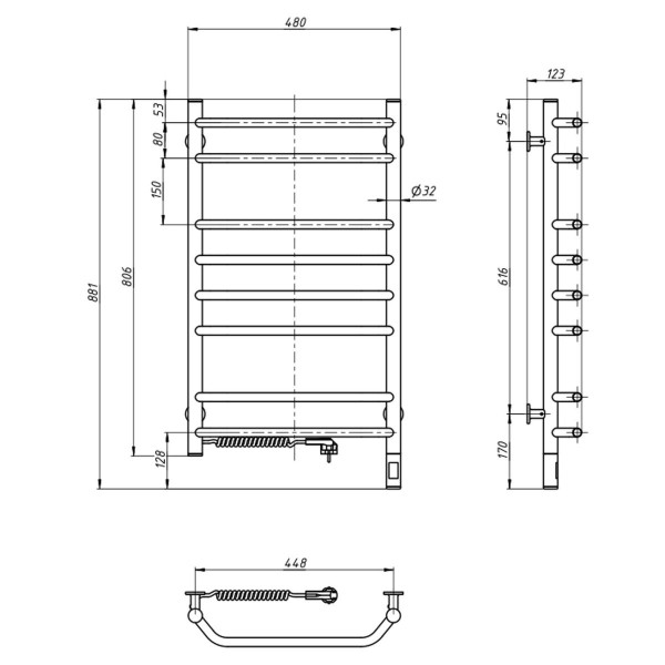 Electric Towel Rail WHITE BLUES Sensor 480x800 left