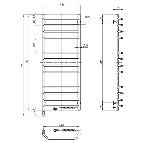 Electric Towel Rail WHITE BLUES Sensor 480x1200 right