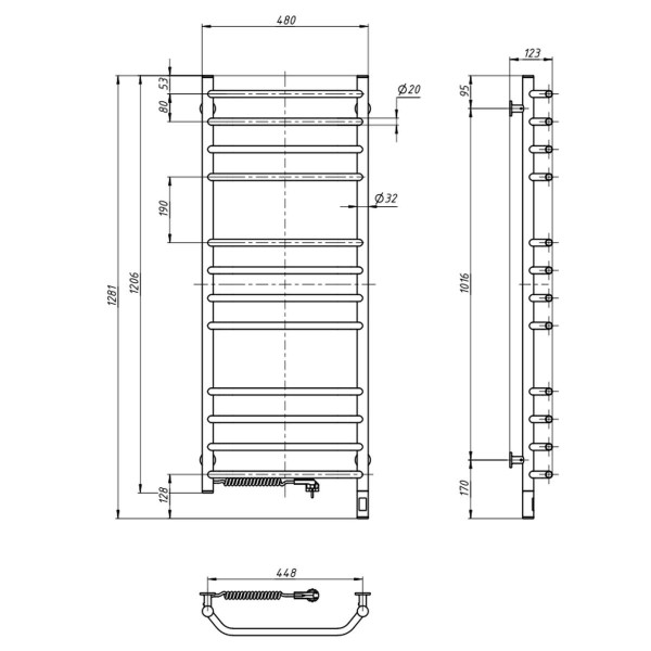 Grzejnik łazienkowy elektryczny Navin Blues 480х1200 Sensor lewy, timer, biały