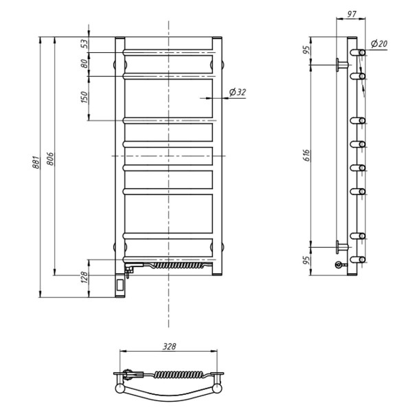 Grzejnik łazienkowy elektryczny Camellia 360х800 Sensor prawy, timer, biały