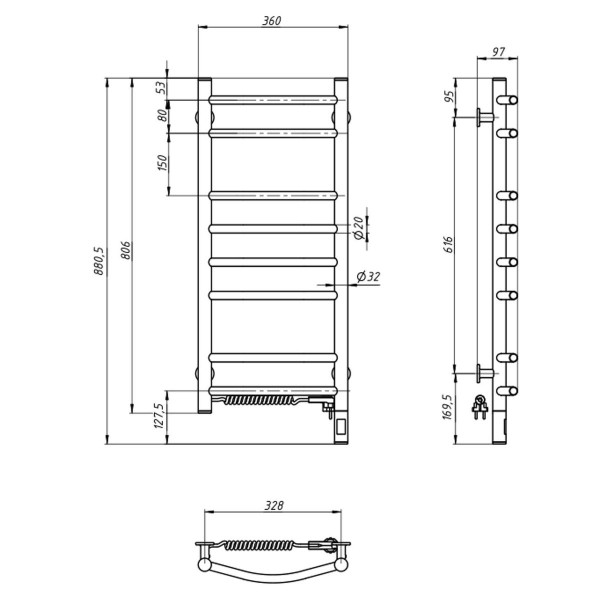 Electric Towel Rail WHITE CAMELLIA Sensor 360х800 left