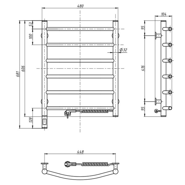 Grzejnik łazienkowy elektryczny Camellia 480х600 Sensor prawy, timer, biały