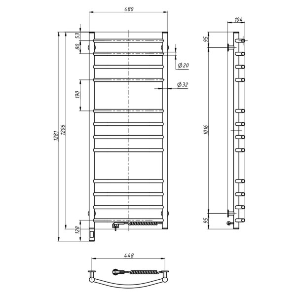 Electric Towel Rail WHITE CAMELLIA Sensor 480x1200 right