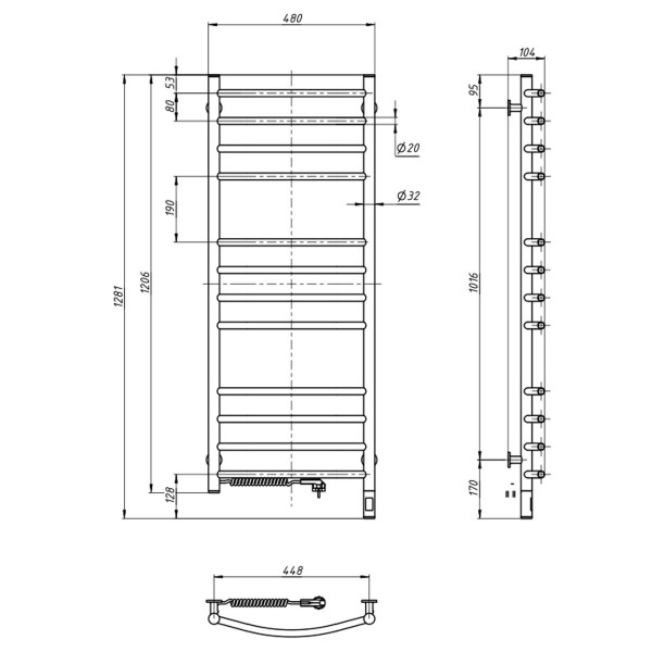 Grzejnik łazienkowy elektryczny Camellia 480х1200 Sensor lewy, timer, biały