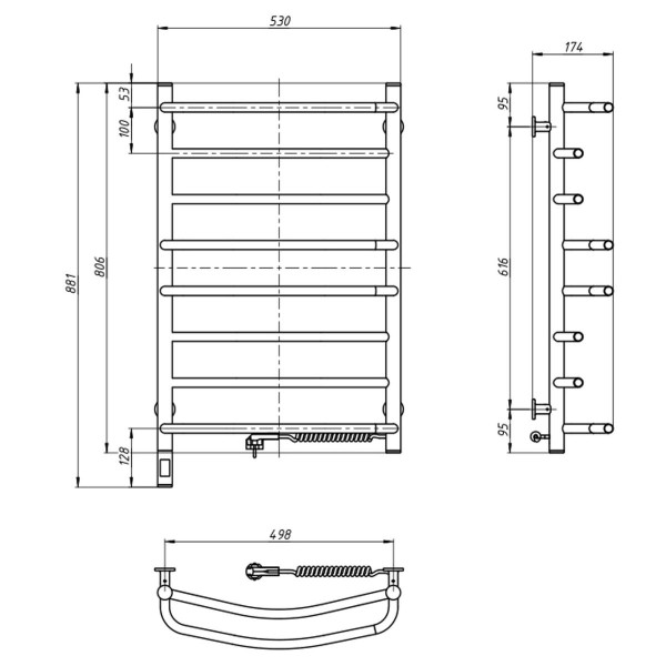 Electric Towel Rail WHITE OMEGA Sensor 530х800 right