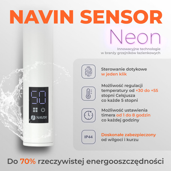 Elektryczny Grzejnik Łazienkowy BIAŁY PIROUETTE Sensor 480х800 prawa