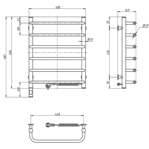 Grzejnik łazienkowy elektryczny Navin Symphonia 480х600 prawy sensor z timerem