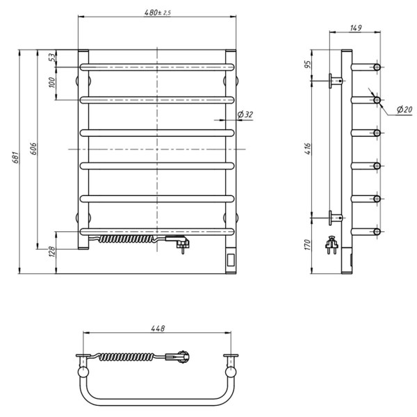 Electric Towel Rail WHITE SYMPHONIA Sensor 480x600 left